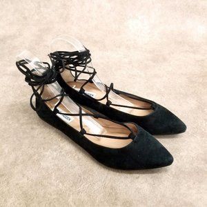Steve Madden Womens Eleanorr  Size 9.5 Black  Leather Lace Up Pointed Toe Flats